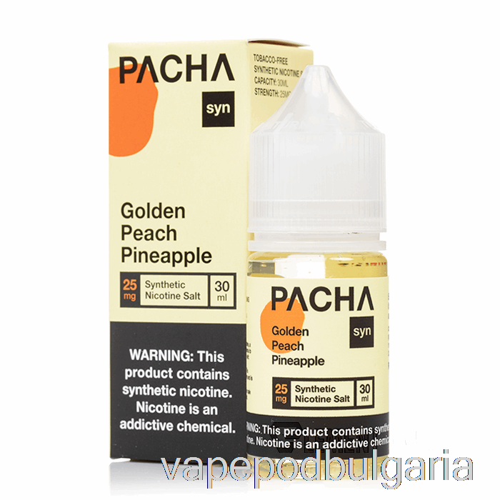 Vape 10000 Дръпки Golden Peach Pineapple - Pacha Syn Salts - 30ml 25mg